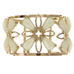 Green & Gold-Tone Colored Metal Cuff-Bracelet With Faceted Accents #2456