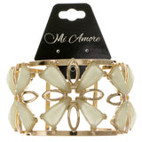 Green & Gold-Tone Colored Metal Cuff-Bracelet With Faceted Accents #2456