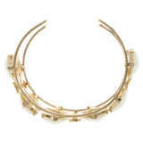 Green & Gold-Tone Colored Metal Cuff-Bracelet With Faceted Accents #2456