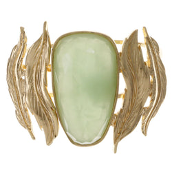 Leaves Cuff-Bracelet With Faceted Accents Green & Gold-Tone Colored #2458