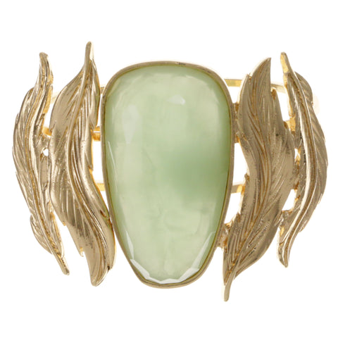 Leaves Cuff-Bracelet With Faceted Accents Green & Gold-Tone Colored #2458