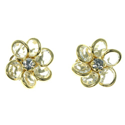 Flower Stud-Earrings With Crystal Accents Gold-Tone & Clear Colored #1600