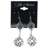 Silver-Tone & Clear Colored Metal Dangle-Earrings With Bead Accents #1610