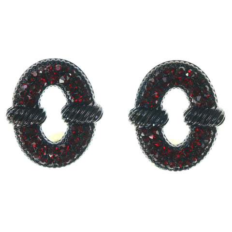 Bronze-Tone & Red Colored Metal Stud-Earrings With Crystal Accents #1611