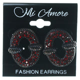 Bronze-Tone & Red Colored Metal Stud-Earrings With Crystal Accents #1611
