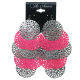 Silver-Tone & Pink Colored Metal Chandelier-Earrings #1612