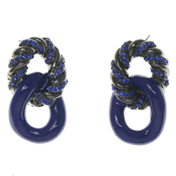 Blue & Black Colored Metal Dangle-Earrings With Crystal Accents #1624
