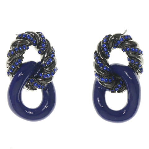 Blue & Black Colored Metal Dangle-Earrings With Crystal Accents #1624