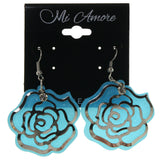 Rose Sparkle Dangle-Earrings With Crystal Accents Blue & Silver-Tone Colored #1627
