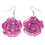 Rose Sparkle Dangle-Earrings With Crystal Accents Pink & Silver-Tone Colored #1629