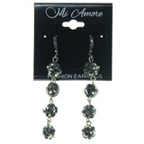 Silver-Tone & Black Colored Metal Dangle-Earrings With Crystal Accents #1631