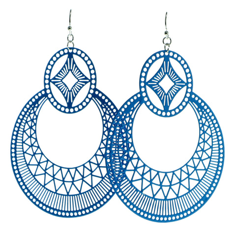 Filigree Dangle-Earrings Blue Color  #546