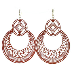Red & Gold-Tone Colored Metal Dangle-Earrings #548