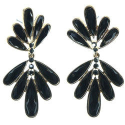 Black & Gold-Tone Colored Metal Dangle-Earrings With Faceted Accents #1666
