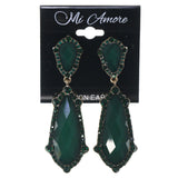 Green & Gold-Tone Colored Metal Dangle-Earrings With Faceted Accents #1681