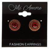 Red & Gold-Tone Colored Metal Stud-Earrings With Crystal Accents #551