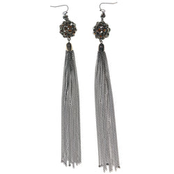 Bronze-Tone & Orange Colored Metal Dangle-Earrings With Crystal Accents #1684