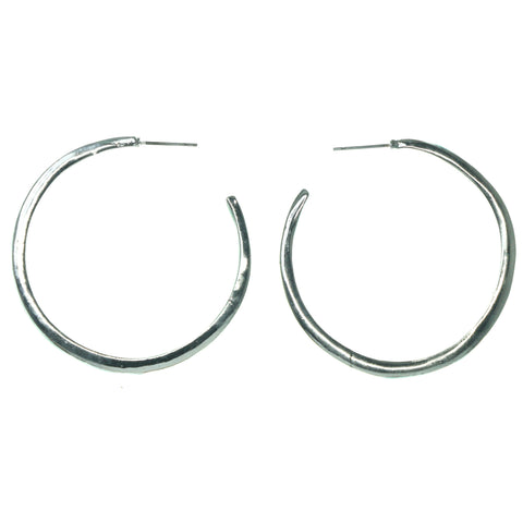 Silver-Tone & Blue Colored Metal Hoop-Earrings #1703