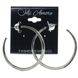 Silver-Tone & White Colored Metal Hoop-Earrings #1705