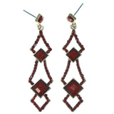 Red & Gold-Tone Colored Metal Dangle-Earrings With Faceted Accents #1716