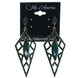Green & Gold-Tone Colored Metal Dangle-Earrings With Crystal Accents #1733
