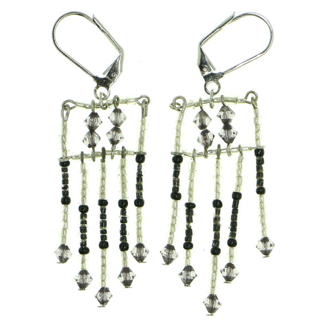 Colorful & Silver-Tone Colored Metal Dangle-Earrings With Bead Accents #1735