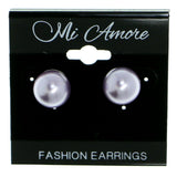 Purple & Silver-Tone Colored Acrylic Stud-Earrings With Bead Accents #1742