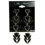 Black & Gold-Tone Colored Metal Drop-Dangle-Earrings With Bead Accents #1745