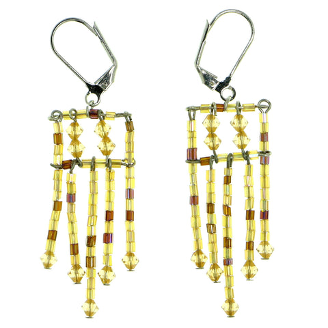 Colorful & Silver-Tone Colored Metal Dangle-Earrings With Bead Accents #1748