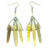 Colorful & Silver-Tone Colored Metal Dangle-Earrings With Bead Accents #1753