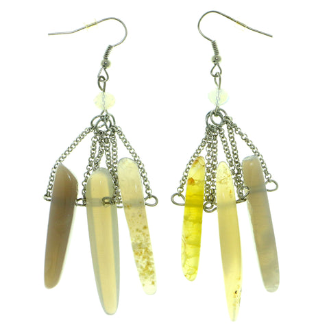 Colorful & Silver-Tone Colored Metal Dangle-Earrings With Bead Accents #1753