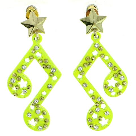 stars Music Note Drop-Dangle-Earrings With Crystal Accents Yellow & Gold-Tone Colored #1760