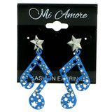 stars Music Note Drop-Dangle-Earrings With Crystal Accents Blue & Silver-Tone Colored #1761