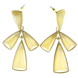 Gold-Tone & Yellow Colored Metal Dangle-Earrings With Faceted Accents #560