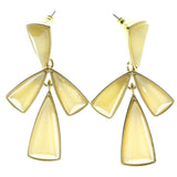 Gold-Tone & Yellow Colored Metal Dangle-Earrings With Faceted Accents #560