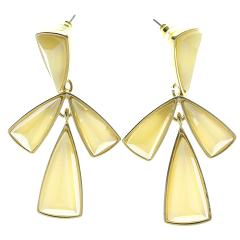 Gold-Tone & Yellow Colored Metal Dangle-Earrings With Faceted Accents #560