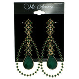 Green & Gold-Tone Colored Metal Drop-Dangle-Earrings With Crystal Accents #1774