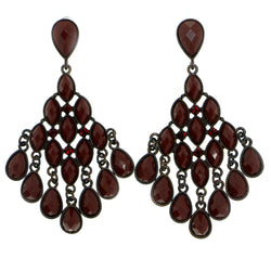 Red Metal Drop-Dangle-Earrings With Crystal Accents #1782