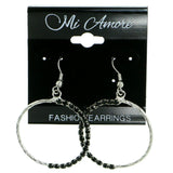 Black & Silver-Tone Colored Metal Dangle-Earrings With Crystal Accents #1783