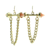 Gold-Tone & Pink Colored Metal Dangle-Earrings With Stone Accents #566