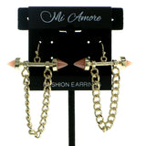 Gold-Tone & Pink Colored Metal Dangle-Earrings With Stone Accents #566