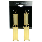 Gold-Tone & Yellow Colored Metal Dangle-Earrings With Bead Accents #1818