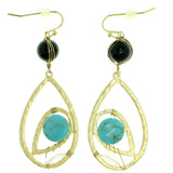 Colorful & Gold-Tone Colored Metal Dangle-Earrings With Bead Accents #1823