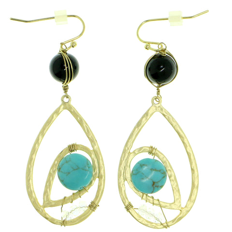 Colorful & Gold-Tone Colored Metal Dangle-Earrings With Bead Accents #1823