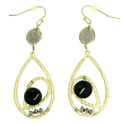 Gold-Tone & Multi Colored Metal Dangle-Earrings With Bead Accents #1824