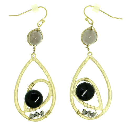 Gold-Tone & Multi Colored Metal Dangle-Earrings With Bead Accents #1824