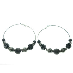 Cheetah Hoop-Earrings With Bead Accents Black & Silver-Tone Colored #567