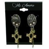 cross Drop-Dangle-Earrings With Bead Accents Colorful & Tri-Tone Colored #1832