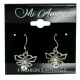 butterfly Dangle-Earrings With Crystal Accents Silver-Tone & Purple Colored #1833