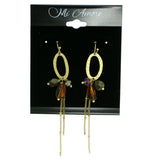 Gold-Tone & Brown Colored Metal Dangle-Earrings With Bead Accents #1838